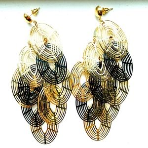 🌅Chic gold & black oval filigree cluster earrings
